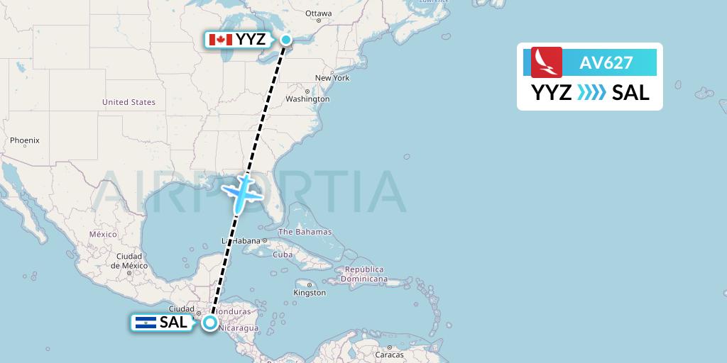 AV627 Avianca Flight Map: Toronto to San Salvador