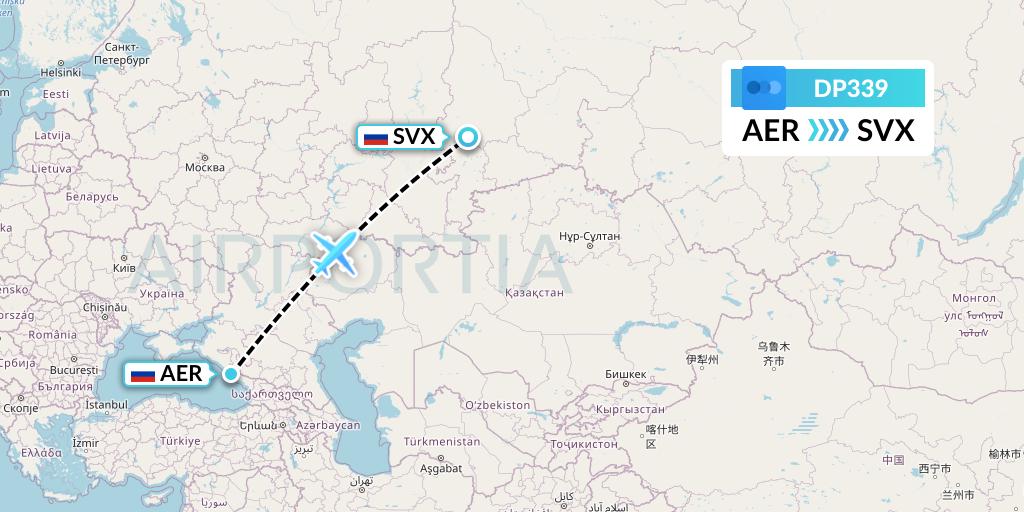 DP339 Pobeda Flight Map: Sochi to Yekaterinburg