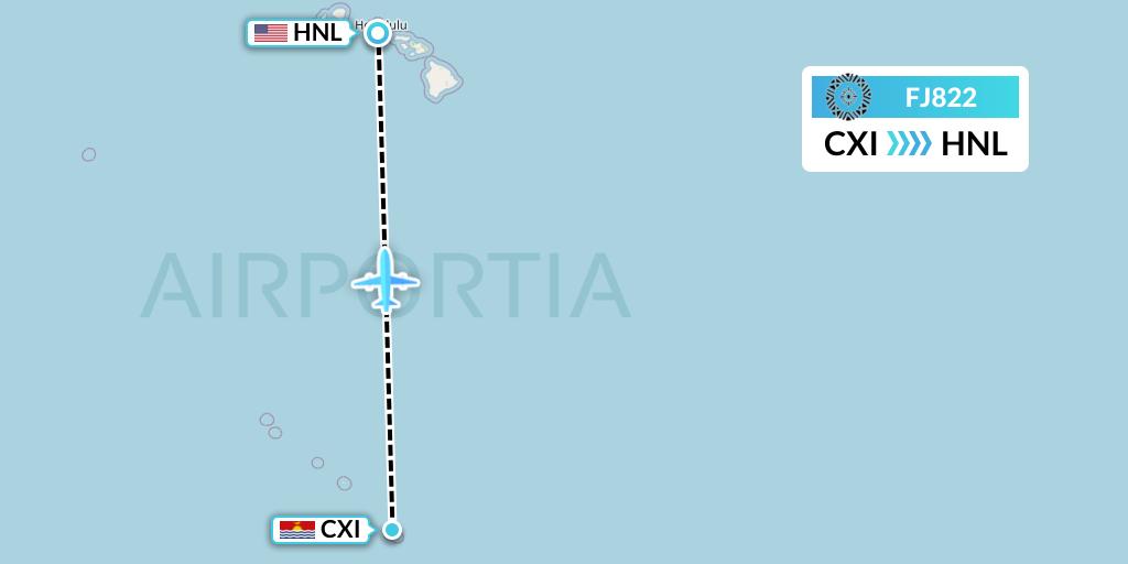 FJ822 Fiji Airways Flight Map: Kiritimati to Honolulu