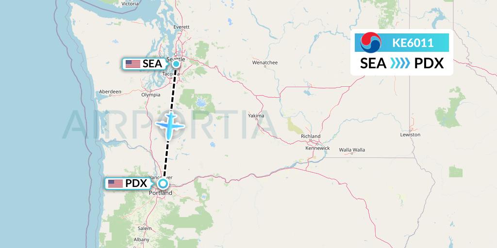 KE6011 Korean Air Flight Map: Seattle to Portland