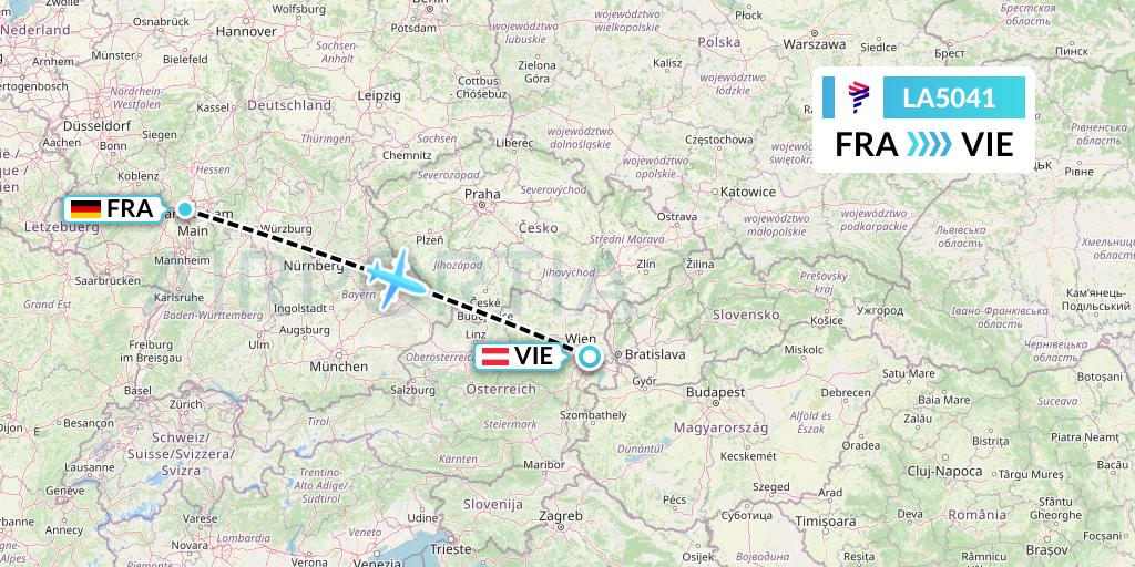 LA5041 LAN Airlines Flight Map: Frankfurt to Vienna