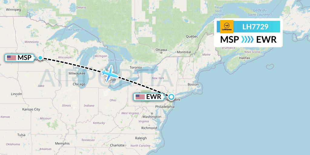 LH7729 Lufthansa Flight Map: Minneapolis to New York