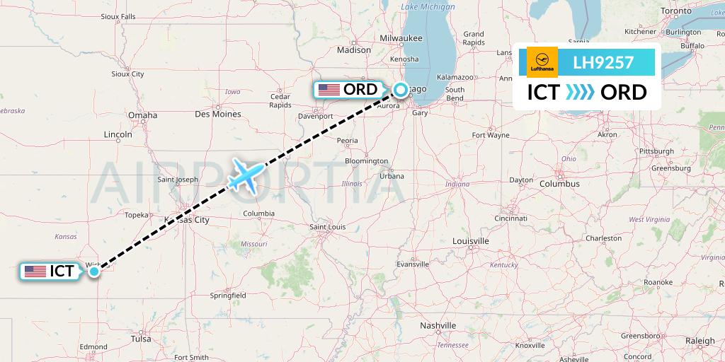 LH9257 Lufthansa Flight Map: Wichita to Chicago