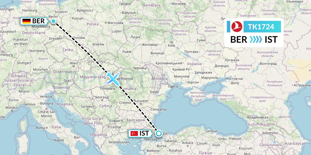 TK1724 Turkish Airlines Flight Map: Berlin to Istanbul