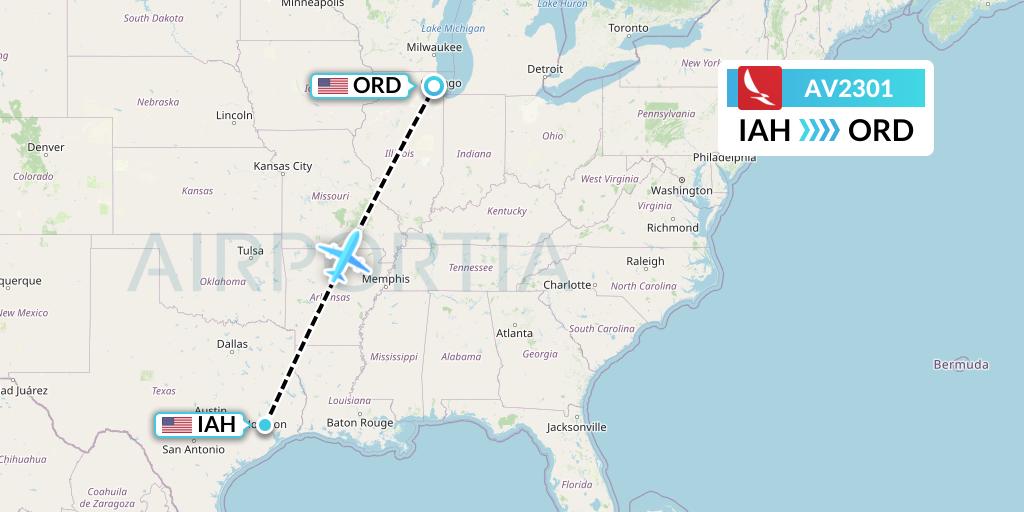 AV2301 Avianca Flight Map: Houston to Chicago