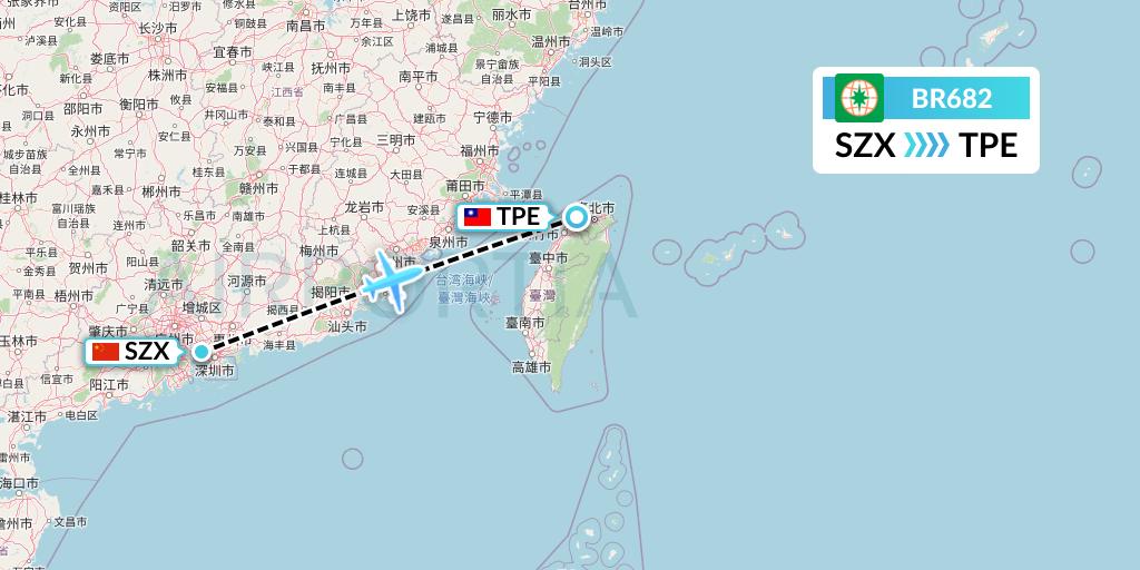 BR682 EVA Air Flight Map: Shenzhen to Taipei