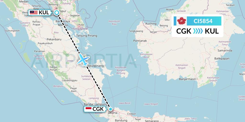 CI5854 China Airlines Flight Map: Jakarta to Kuala Lumpur