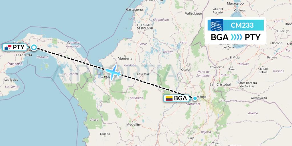 CM233 Copa Airlines Flight Map: Bucaramanga to Panama City