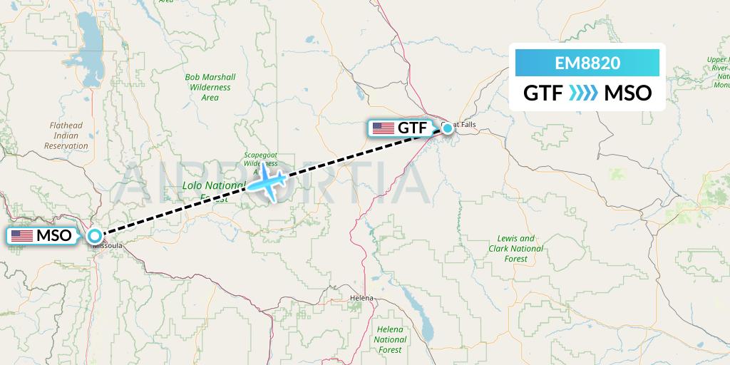 EM8820 Empire Airlines Flight Map: Great Falls to Missoula