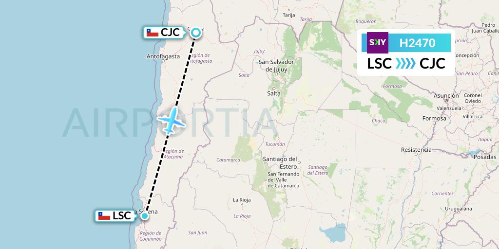 H2470 Sky Airline Flight Map: La Serena to Calama