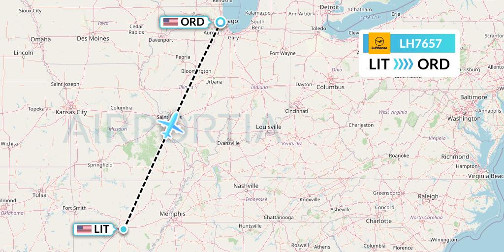 LH7657 Lufthansa Flight Map: Little Rock to Chicago