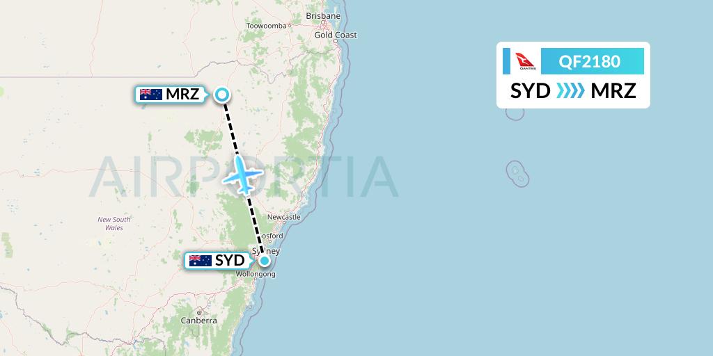 QF2180 Qantas Flight Map: Sydney to Moree