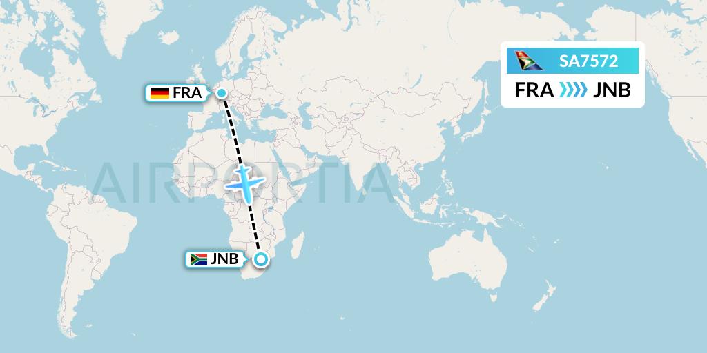 SA7572 South African Airways Flight Map: Frankfurt to Johannesburg