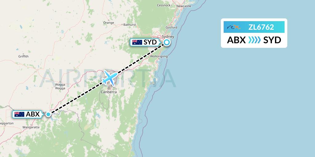 ZL6762 Regional Express Flight Map: Albury to Sydney