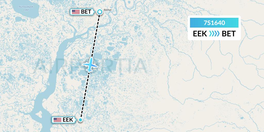 7S1640 Ryan Air (USA) Flight Map: Eek to Bethel