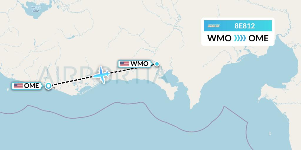 8E812 Bering Air Flight Map: White Mountain to Nome