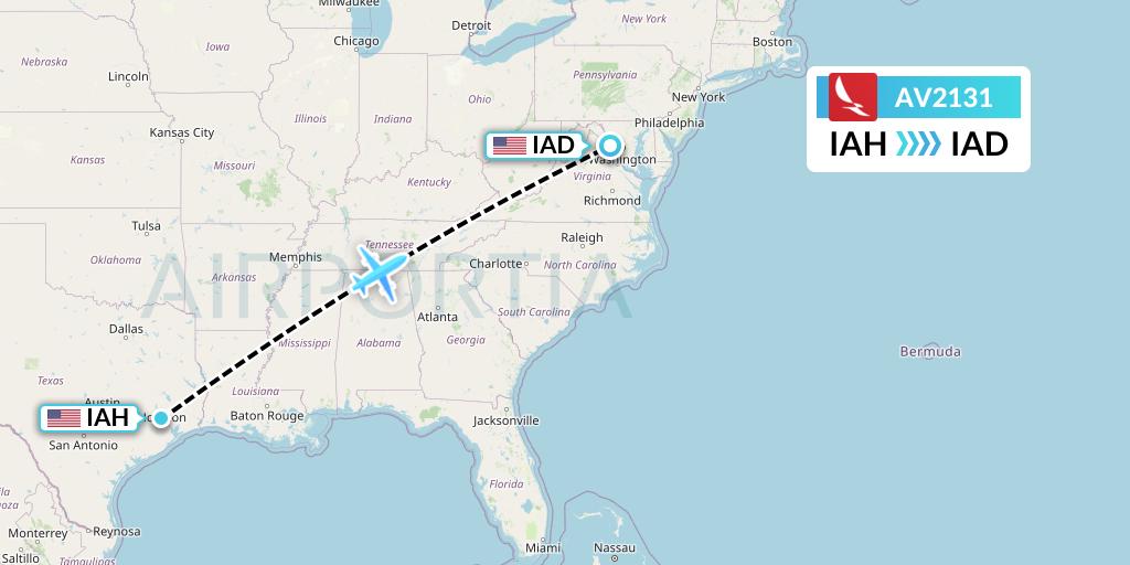 AV2131 Avianca Flight Map: Houston to Washington