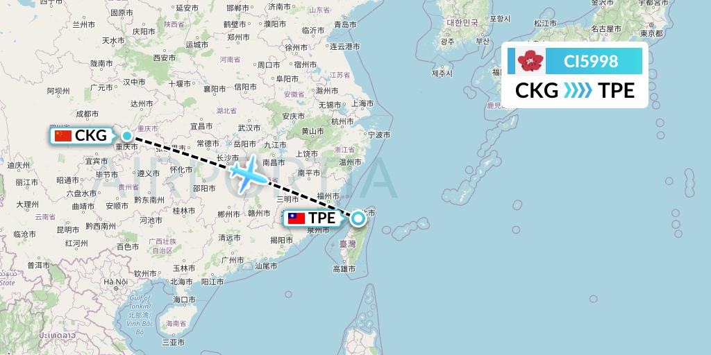CI5998 China Airlines Flight Map: Chongqing to Taipei