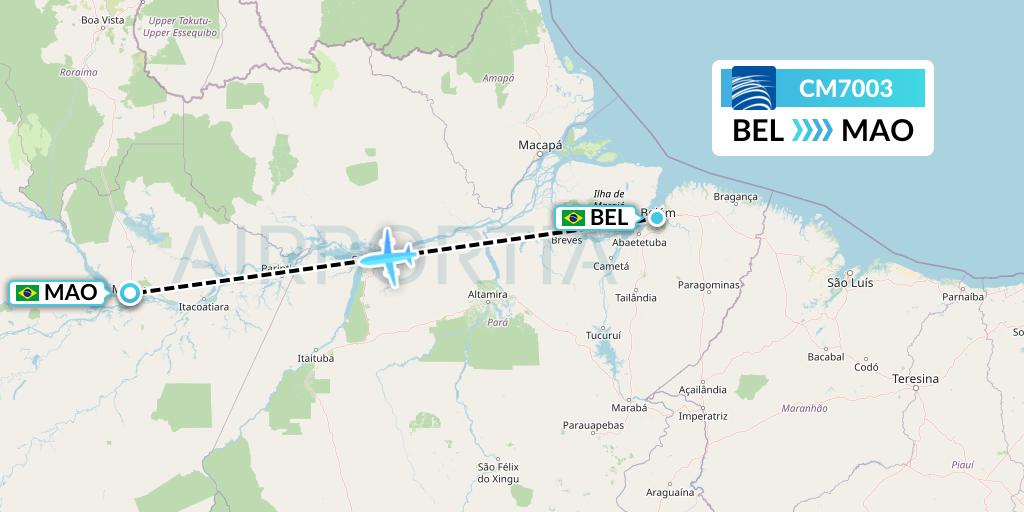 CM7003 Copa Airlines Flight Map: Belem to Manaus