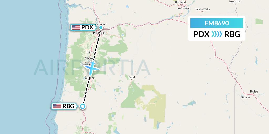 EM8690 Empire Airlines Flight Map: Portland to Roseburg