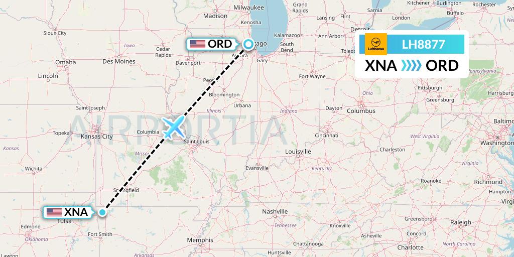 LH8877 Lufthansa Flight Map: Bentonville to Chicago