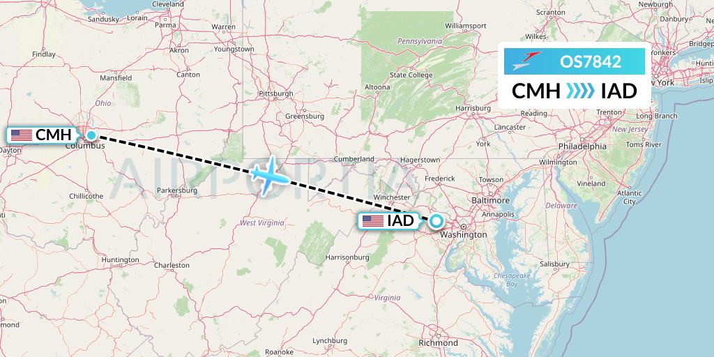 OS7842 Austrian Airlines Flight Map: Columbus to Washington