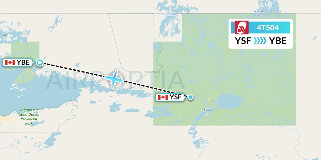 4T504 Rise Air Flight Map: Stony Rapids to Uranium City