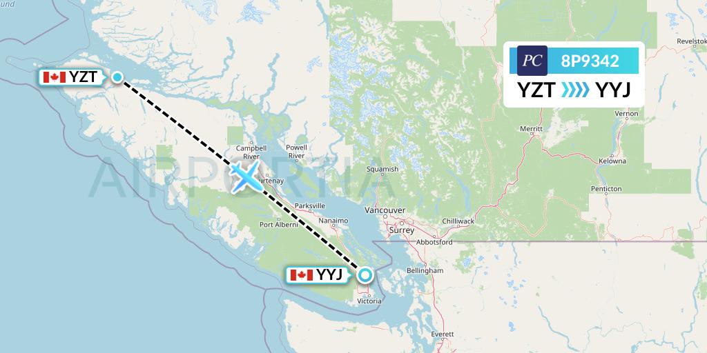 8P9342 Pacific Coastal Airlines Flight Map: Port Hardy to Victoria