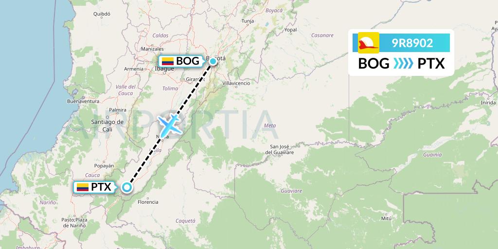 9R8902 Satena Flight Map: Bogota to Pitalito