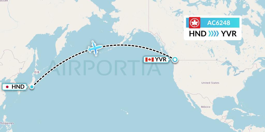 AC6248 Air Canada Flight Map: Tokyo to Vancouver