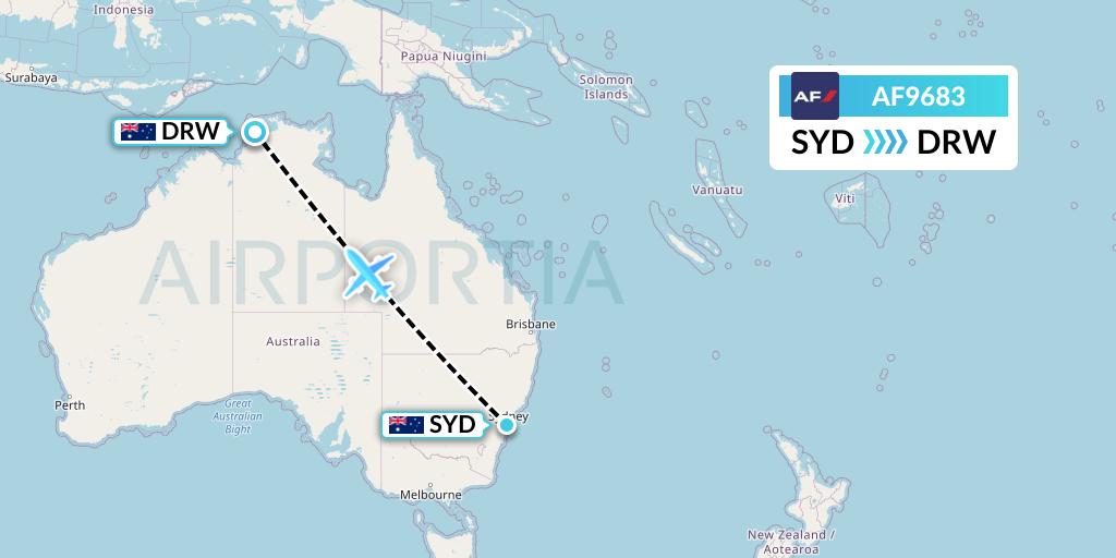 AF9683 Air France Flight Map: Sydney to Darwin