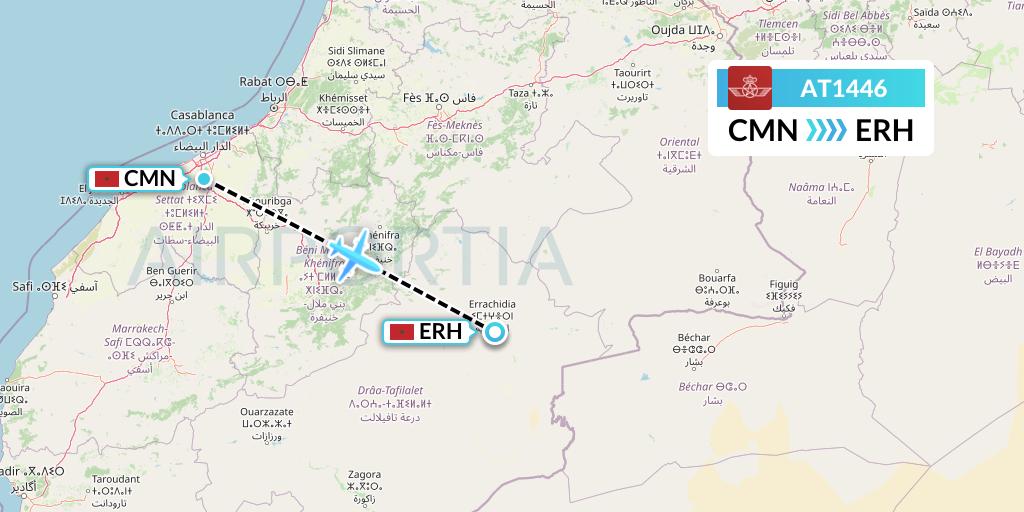 AT1446 Royal Air Maroc Flight Map: Casablanca to Errachidia