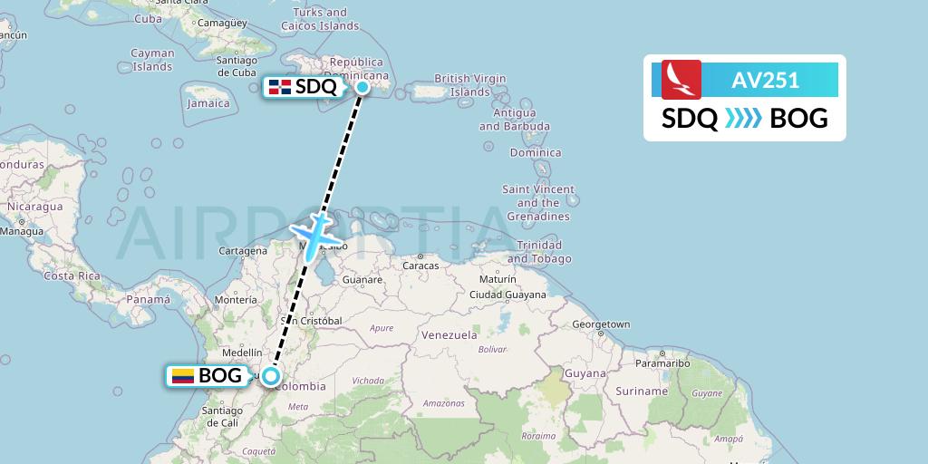 AV251 Avianca Flight Map: Santo Domingo to Bogota