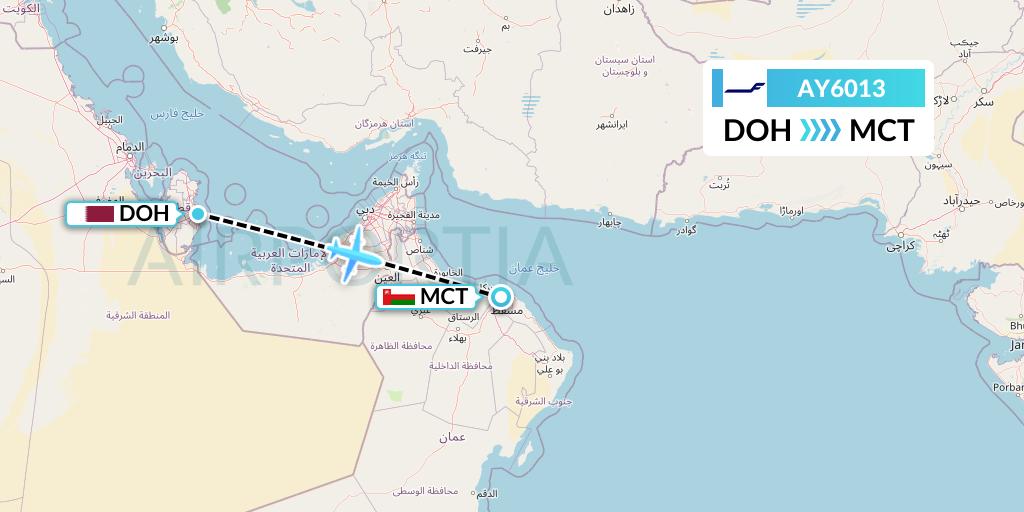 AY6013 Finnair Flight Map: Doha to Muscat