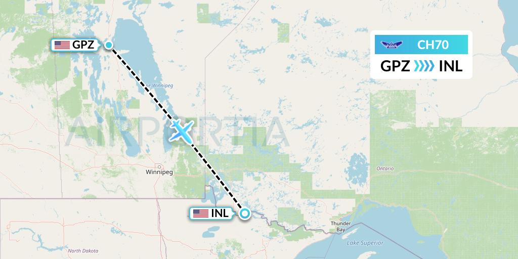 CH70 Bemidji Airlines Flight Map: Grand Rapids to International Falls