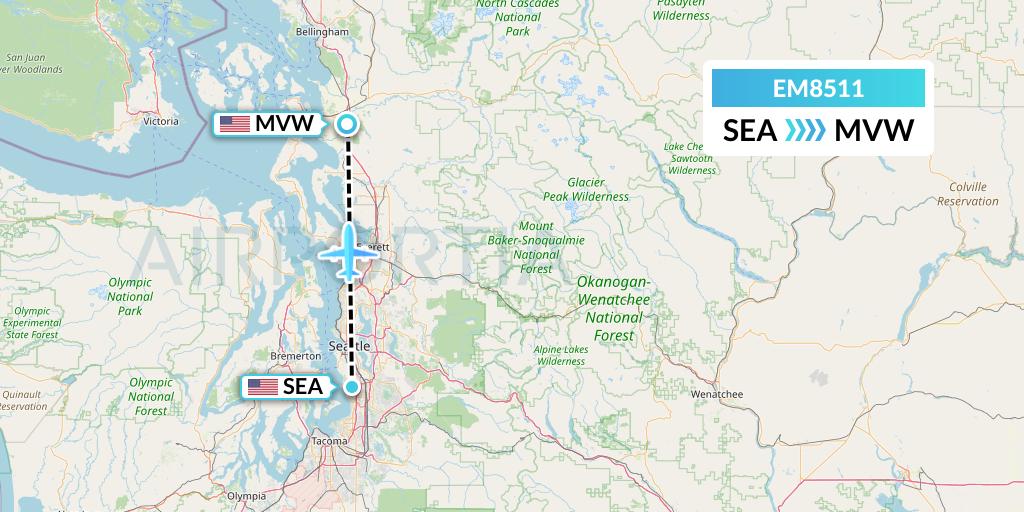 EM8511 Empire Airlines Flight Map: Seattle to Mount Vernon