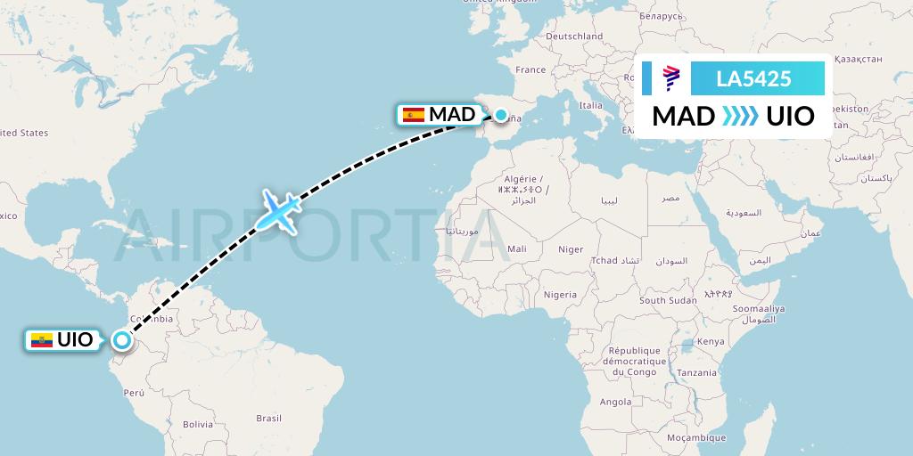 LA5425 LAN Airlines Flight Map: Madrid to Quito