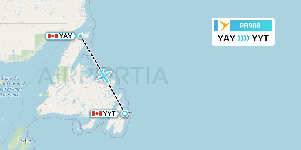 PB908 PAL Airlines Flight Map: St. Anthony to St. John's