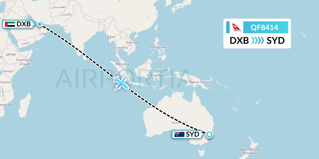 QF8414 Qantas Flight Map: Dubai to Sydney