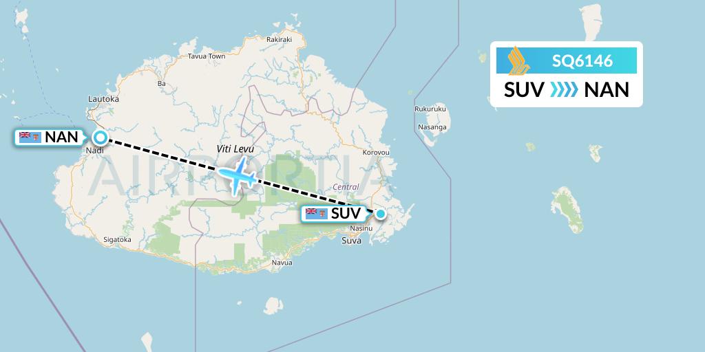 SQ6146 Singapore Airlines Flight Map: Suva to Nadi
