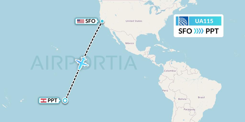 UA115 United Airlines Flight Map: San Francisco to Papeete