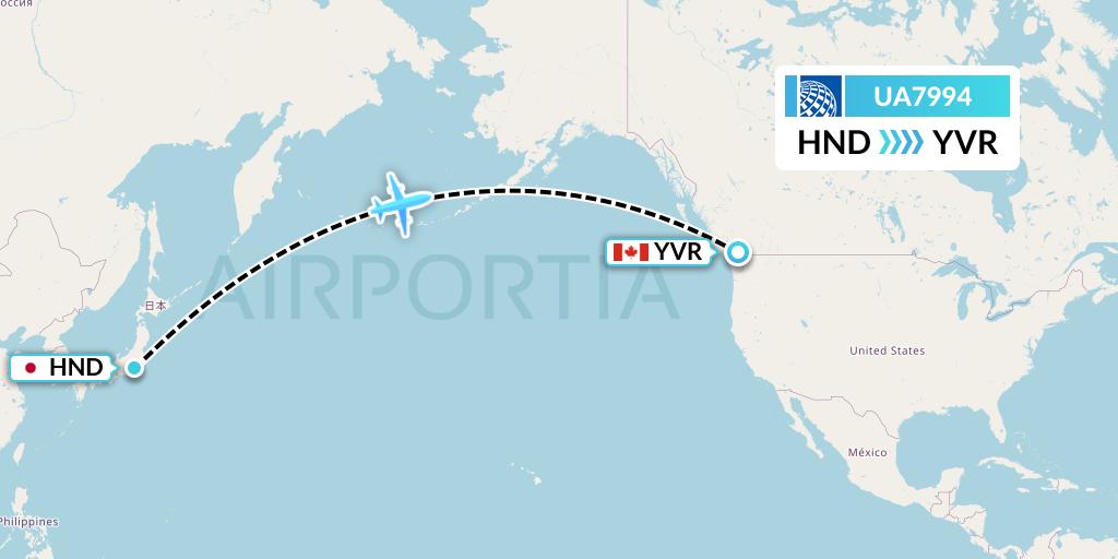 UA7994 United Airlines Flight Map: Tokyo to Vancouver