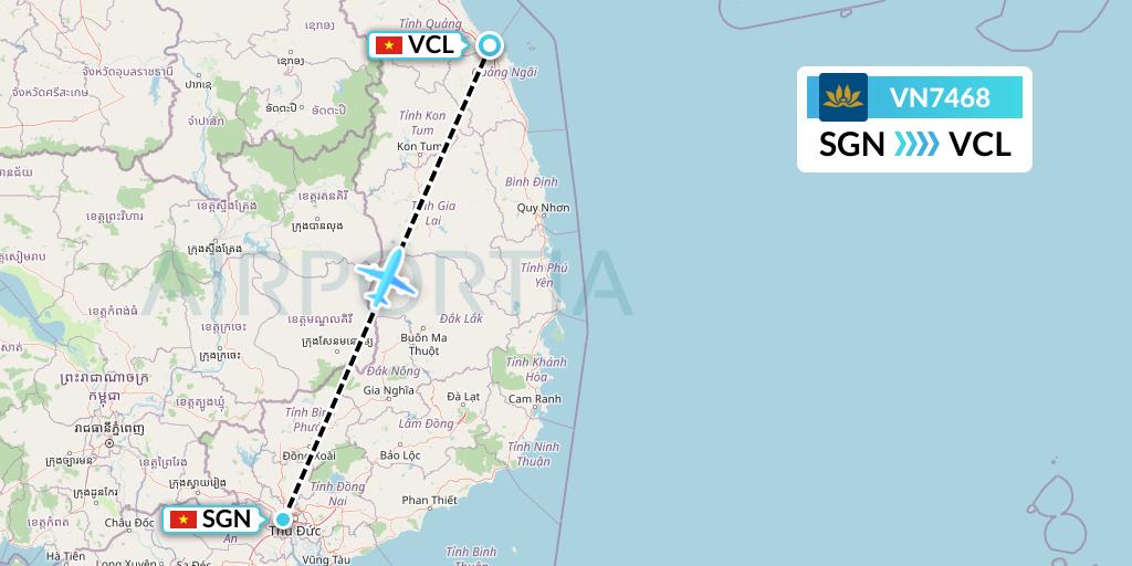 VN7468 Vietnam Airlines Flight Map: Ho Chi Minh City to Chu Lai