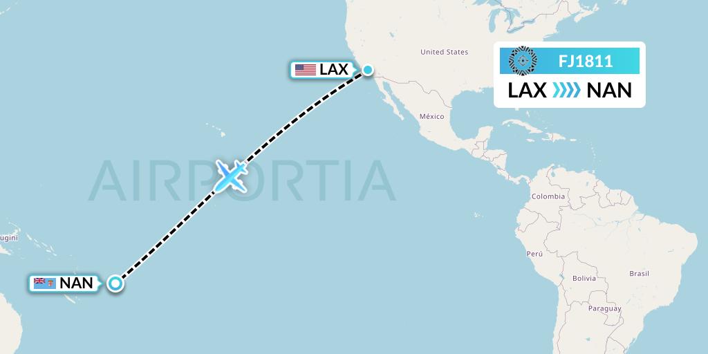 FJ1811 Fiji Airways Flight Map: Los Angeles to Nadi