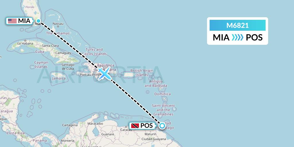 M6821 Amerijet International Flight Map: Miami to Port of Spain