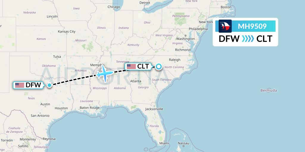 MH9509 Malaysia Airlines Flight Map: Dallas to Charlotte