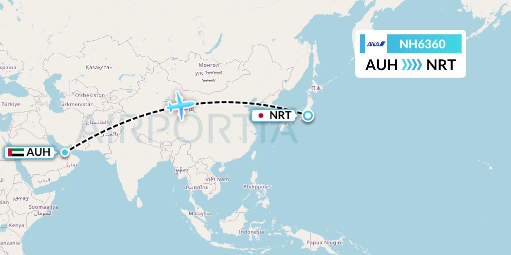 NH6360 All Nippon Airways Flight Map: Abu Dhabi to Tokyo