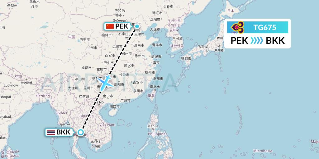 TG675 Thai Airways Flight Map: Beijing to Bangkok