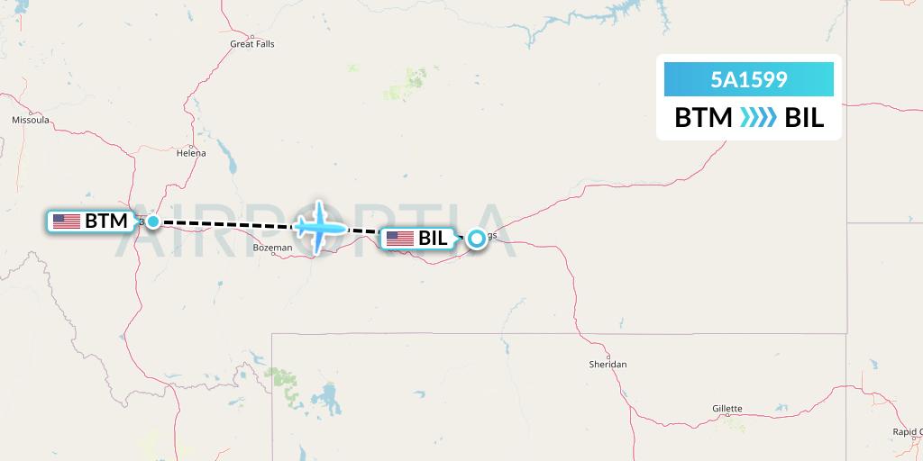 5A1599 Alpine Air Express Flight Map: Butte to Billings