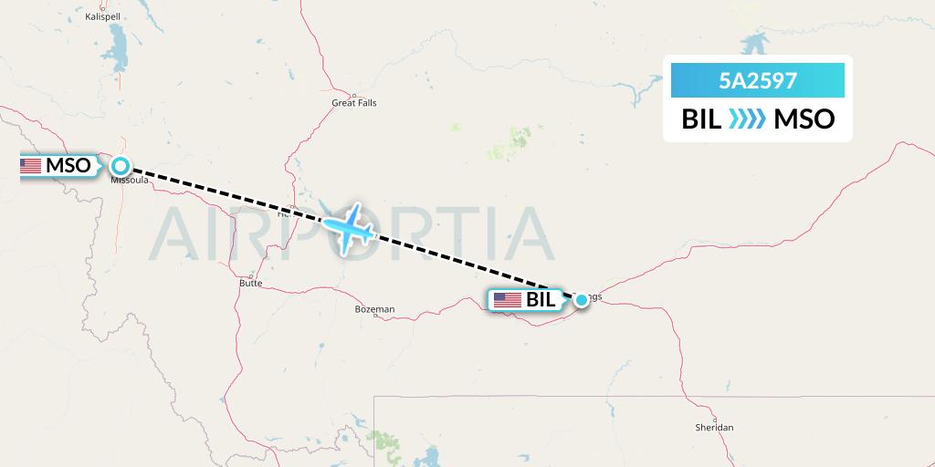 5A2597 Alpine Air Express Flight Map: Billings to Missoula